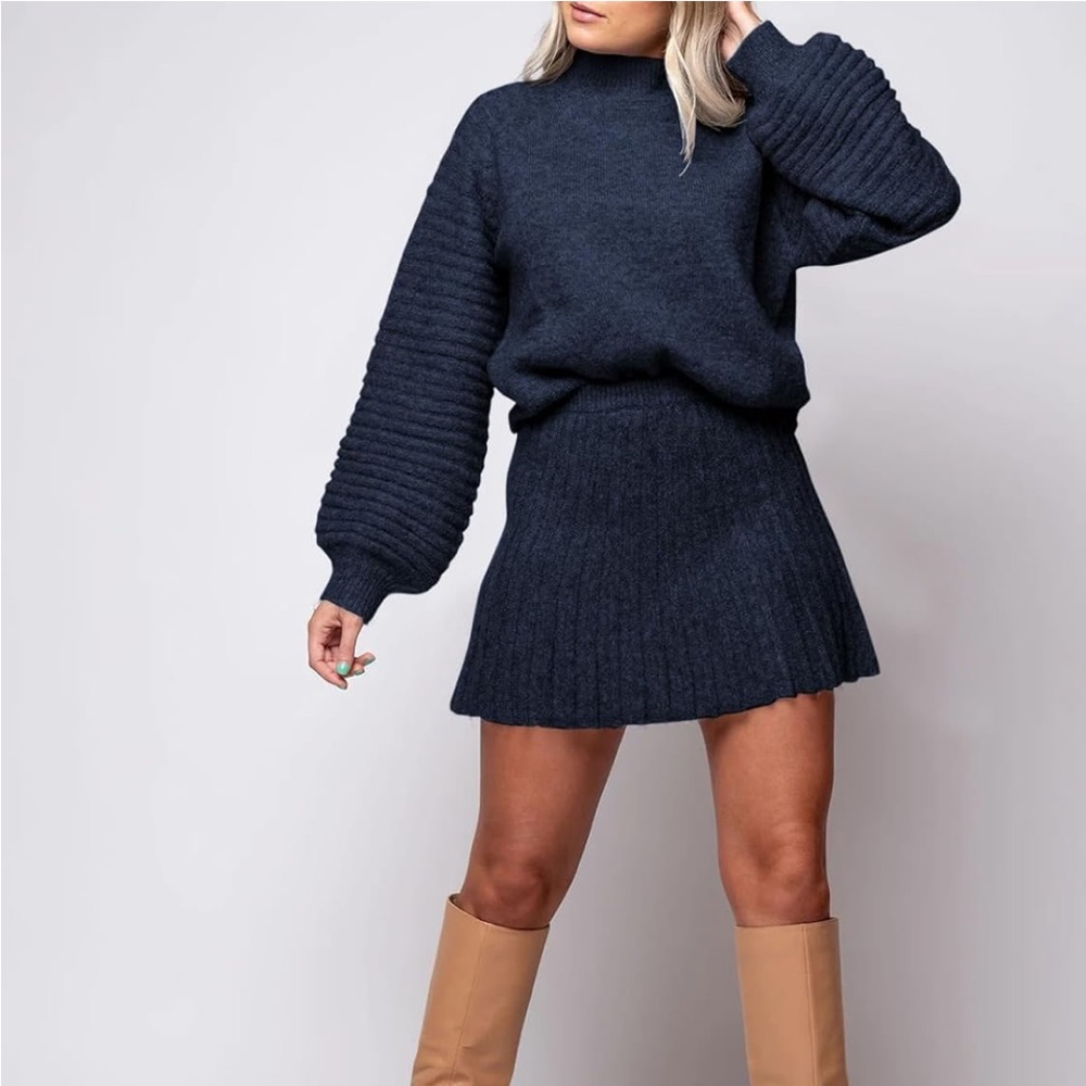 Navy Sweater Skirt Set